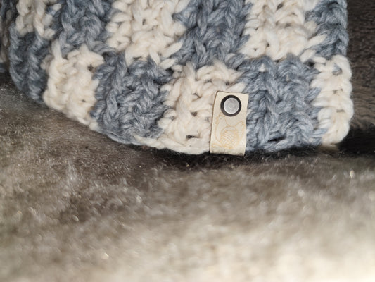 Bonnet crochet fait main Plymouth rock - Gris clair/beige