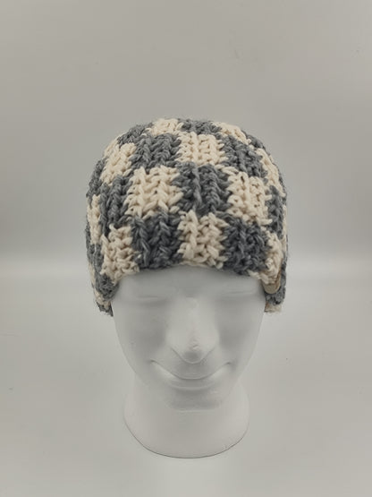 Bonnet crochet fait main Plymouth rock - Gris clair/beige