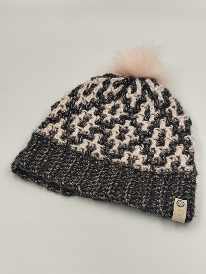 Bonnet crochet fait main Campine - Rosaline/powder