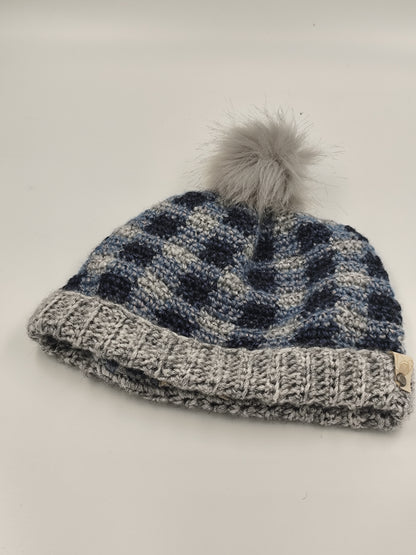 Bonnet crochet fait main Chantecler - Brume polaire/ciel glace/denim crépusculaire