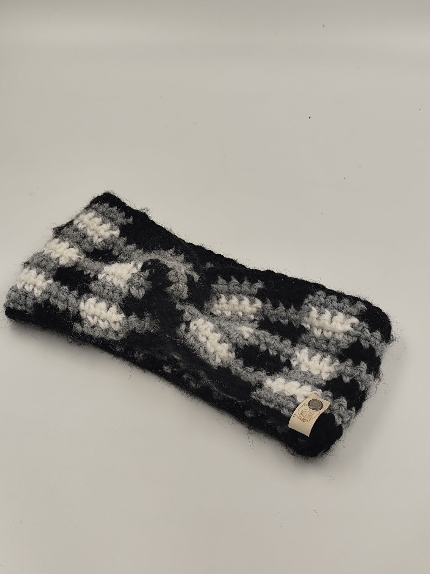 Bandeau crochet fait main Chantecler - Noir/souris/neige
