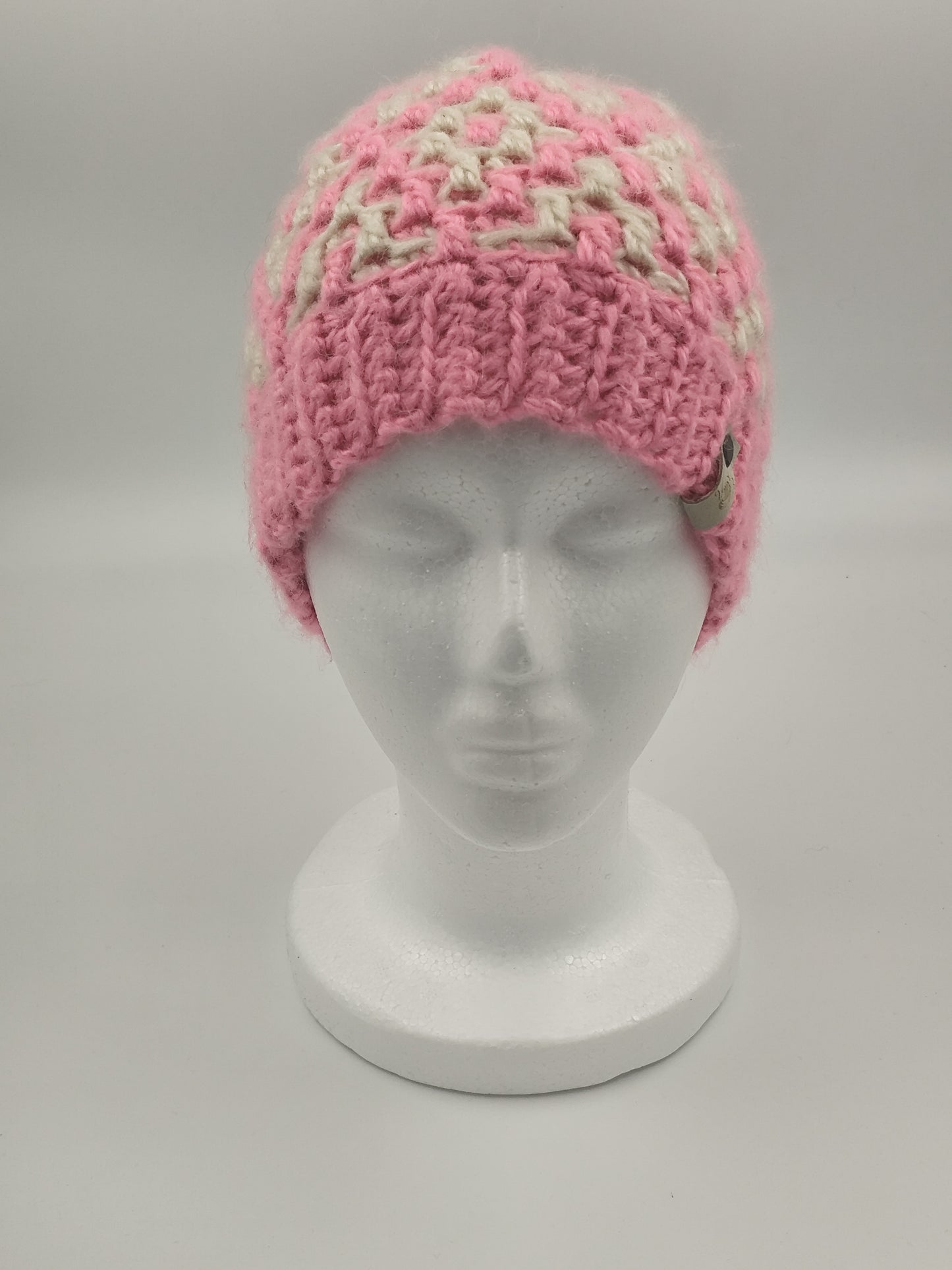 Bonnet crochet fait main Campine - Vanille/candy