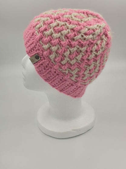 Bonnet crochet fait main Campine - Vanille/candy