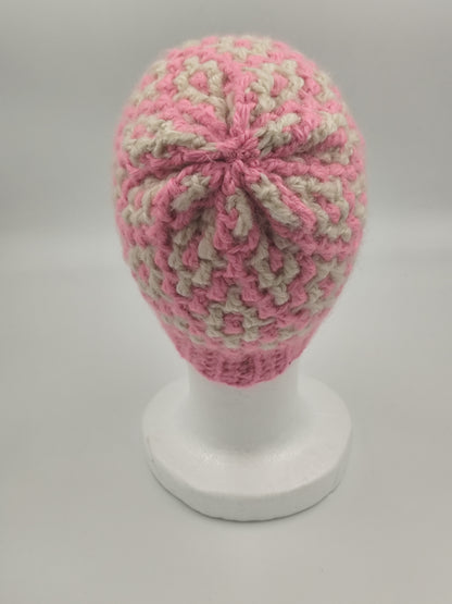 Bonnet crochet fait main Campine - Vanille/candy