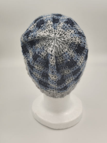 Bonnet crochet fait main Chantecler - Brume polaire/ciel glace/denim crépusculaire