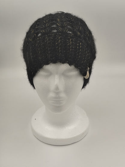 Bonnet crochet fait main Crevecoeur - Noir or