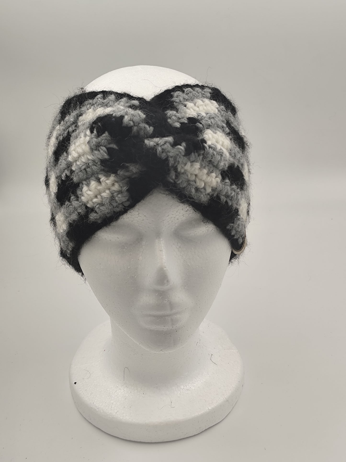 Bandeau crochet fait main Chantecler - Noir/souris/neige