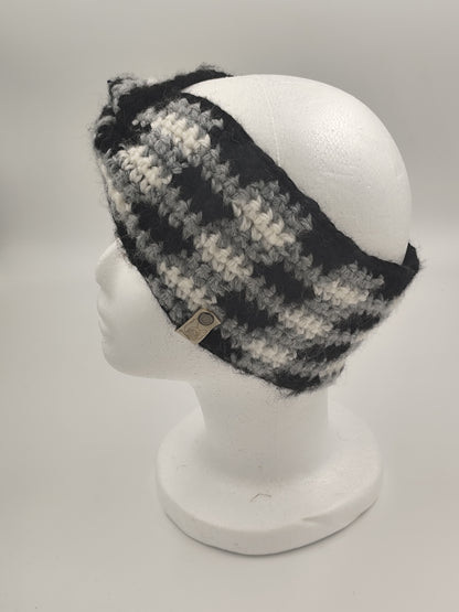 Bandeau crochet fait main Chantecler - Noir/souris/neige