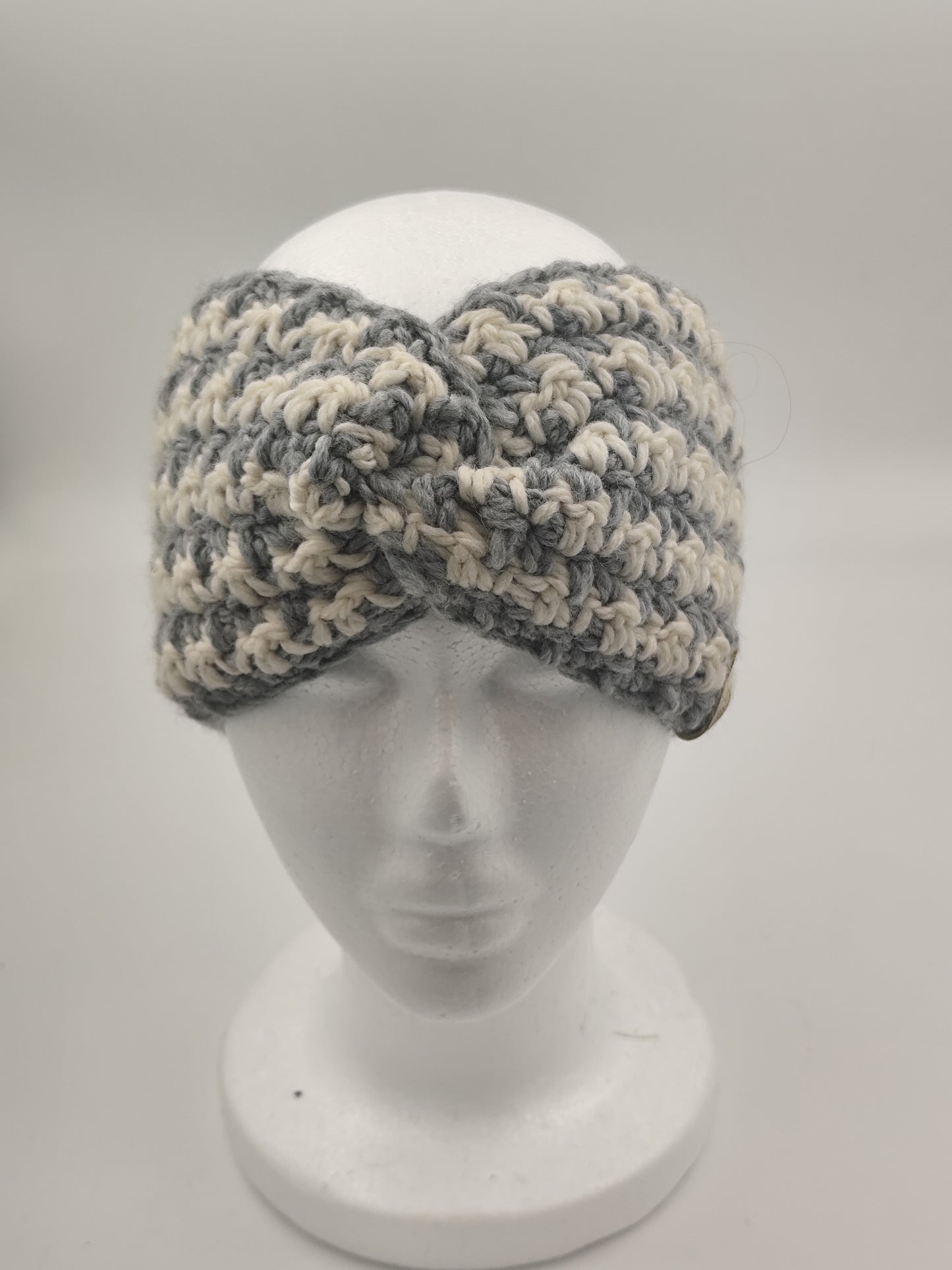 Bandeau crochet fait main Millefleur - Gris clair/beige