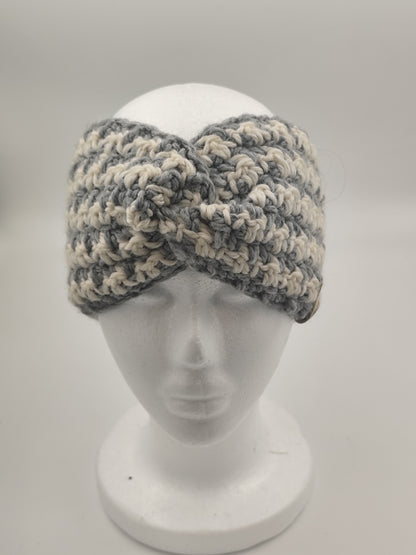 Bandeau crochet fait main Millefleur - Gris clair/beige