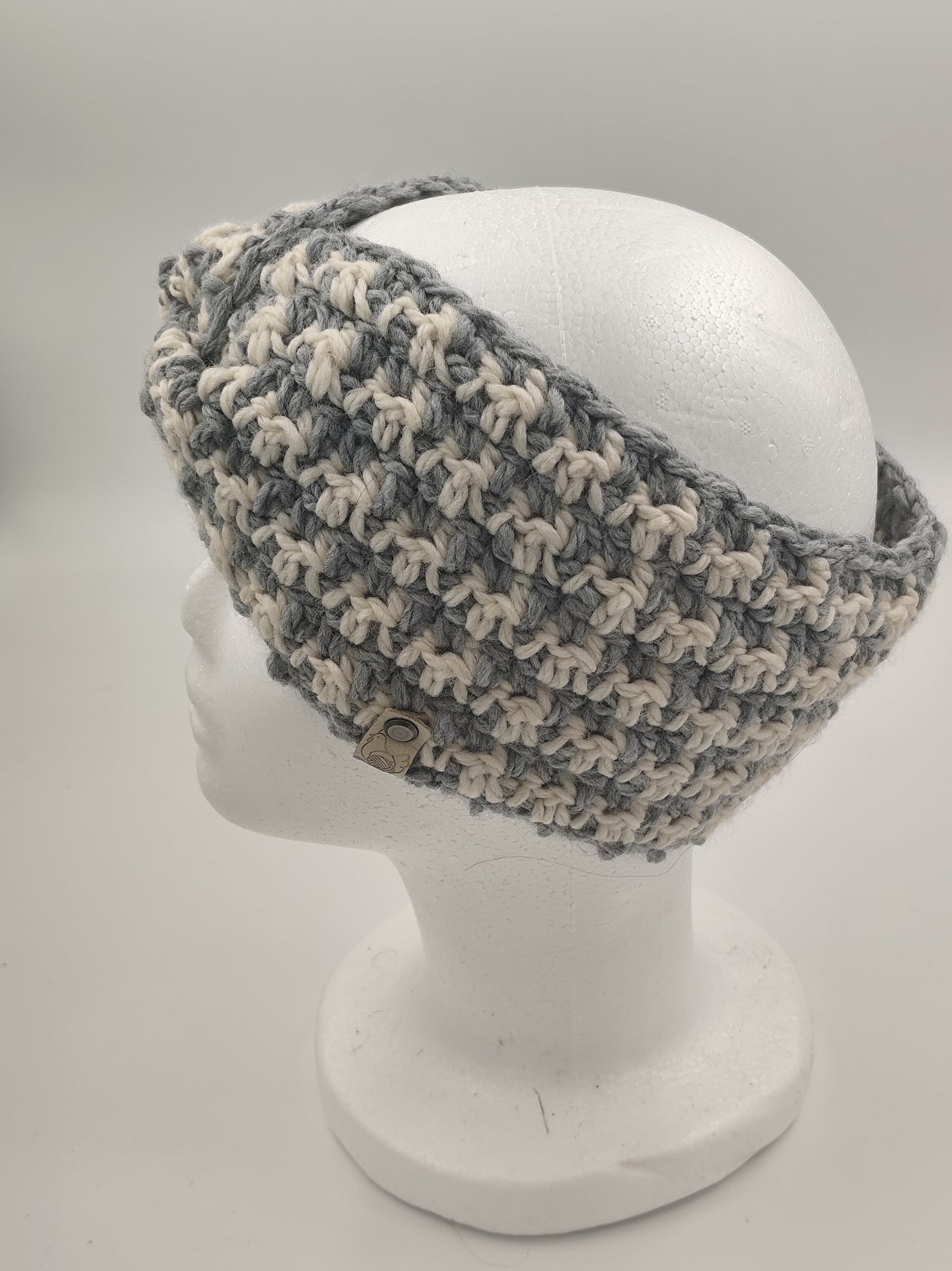 Bandeau crochet fait main Millefleur - Gris clair/beige