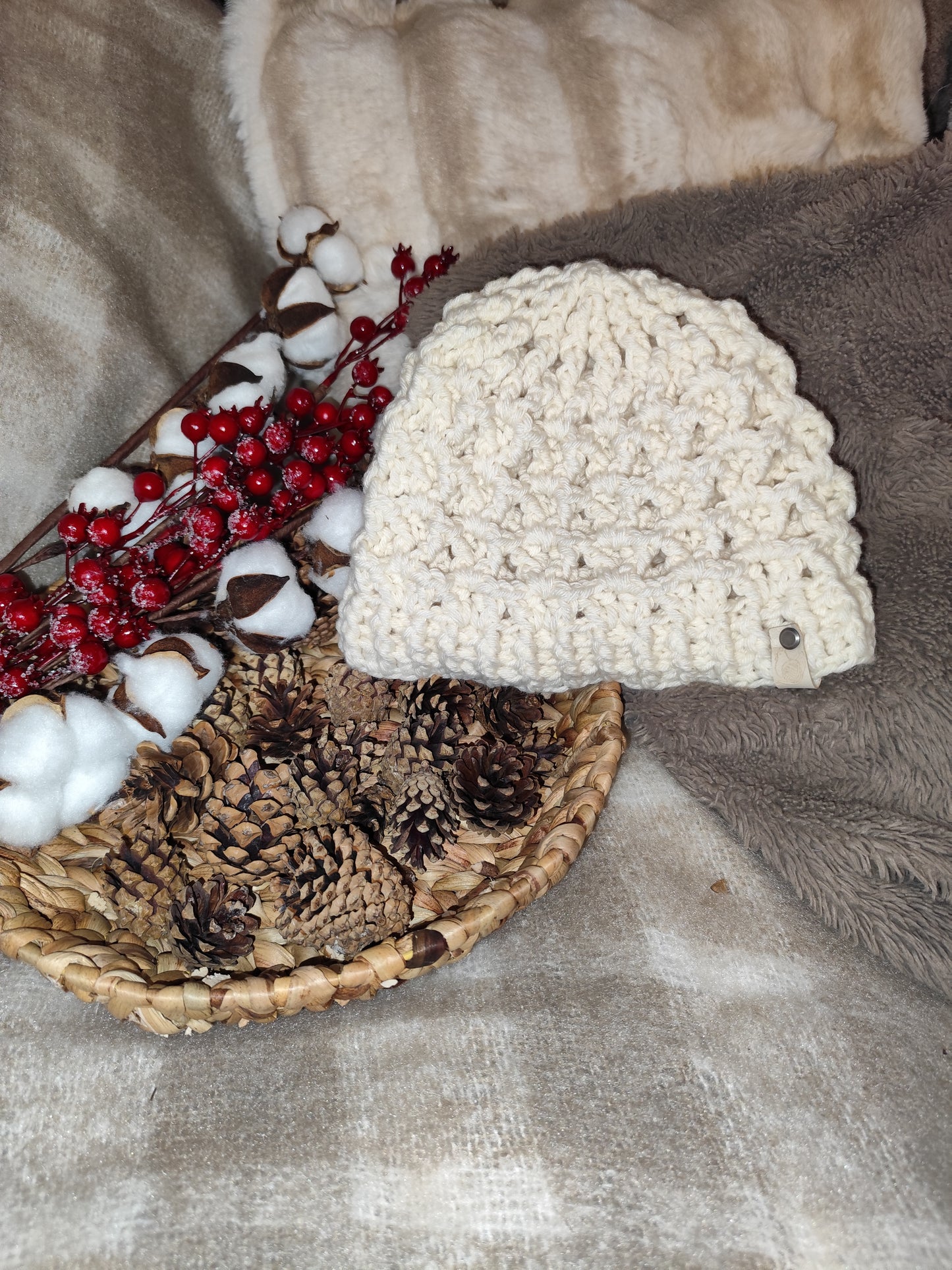 Bonnet crochet fait main Brahma – Écru