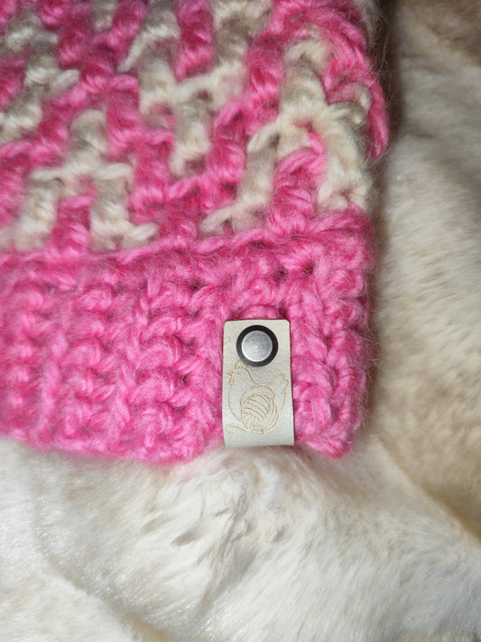 Bonnet crochet fait main Campine - Vanille/candy