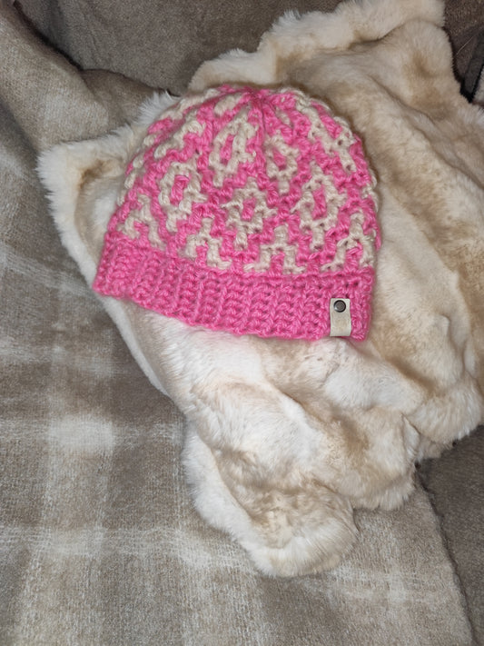 Bonnet crochet fait main Campine - Vanille/candy