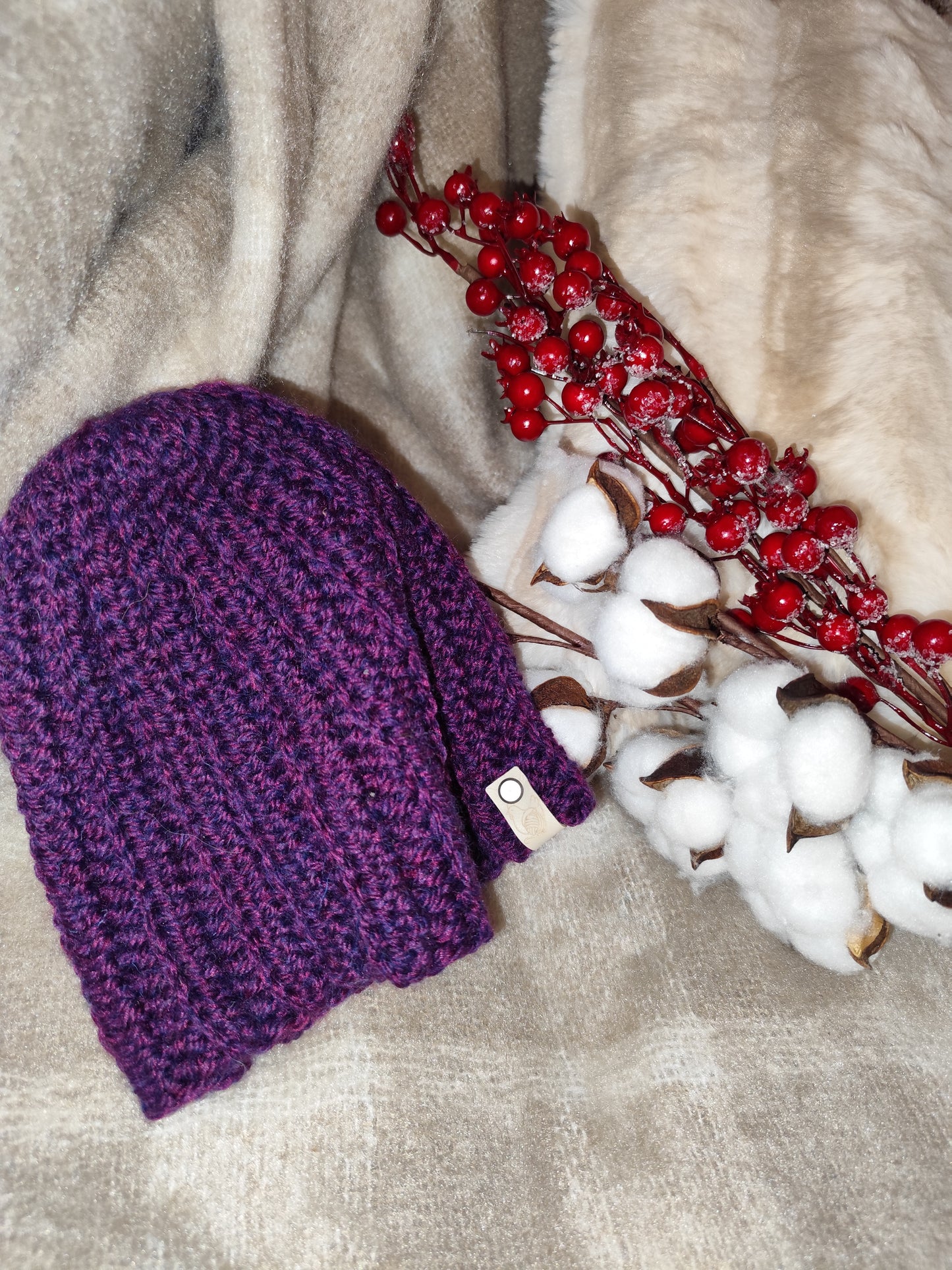 Bonnet crochet fait main Cocotte - Aubergine