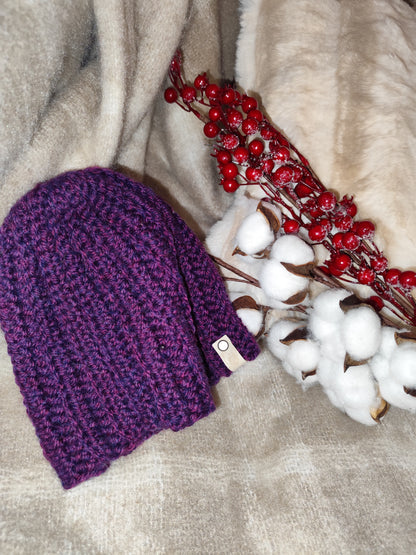 Bonnet crochet fait main Cocotte - Aubergine