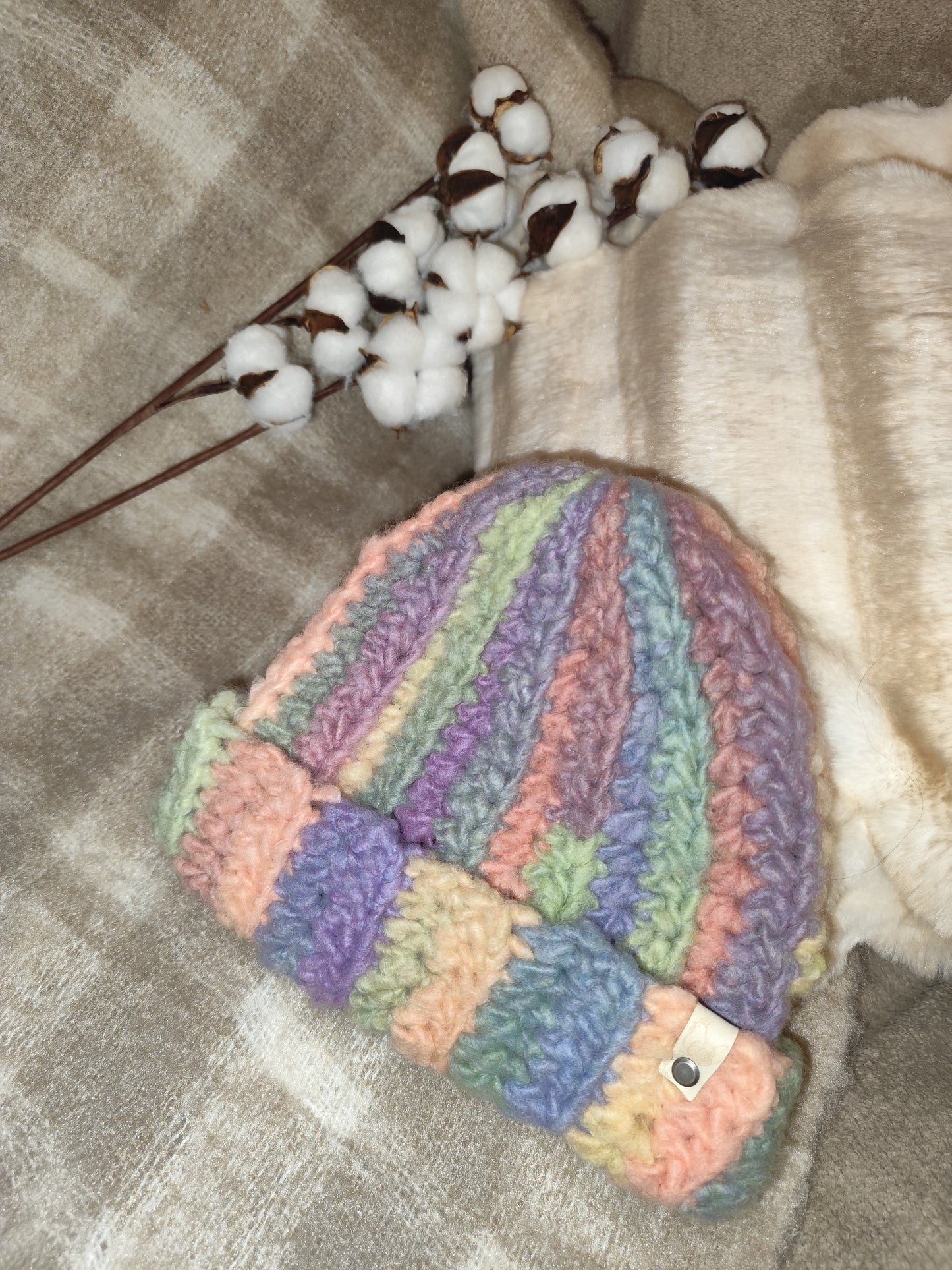 Bonnet crochet fait main Cocotte - Pastel