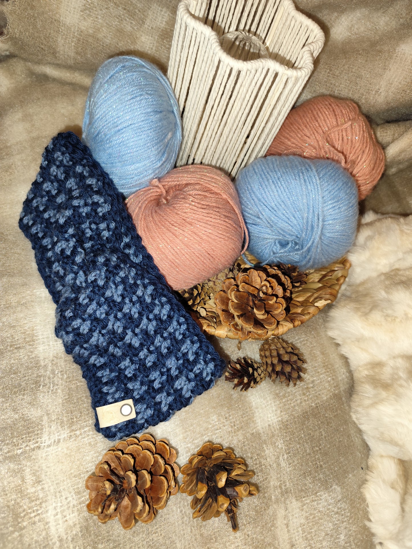 Bandeau crochet fait main Millefleur - Minuit/denim