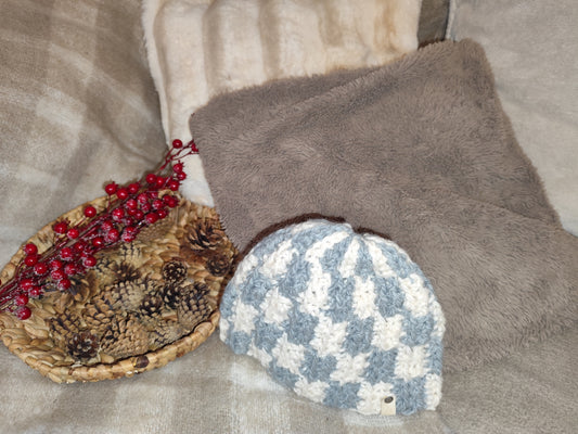 Bonnet crochet fait main Plymouth rock - Gris clair/beige